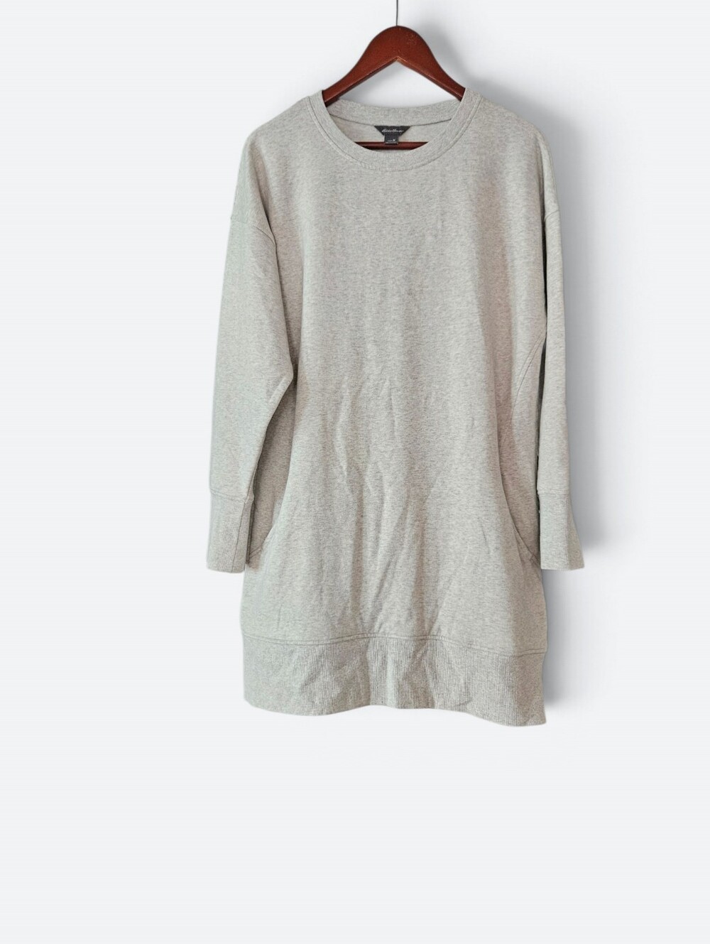 Eddie Bauer Oversized Comfy Crewneck Light Grey Camp Sweatshirt Tunic Dress M